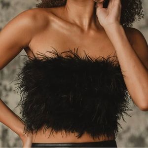 Never worn black faux fur tube top